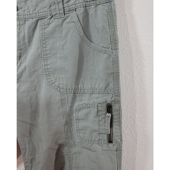 Eddie Bauer Army Green Cropped Pant 12 Roll Tab Button Leg Lightweight Pockets - Picture 2 of 5